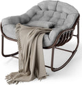 DEXSO Oversized Outdoor Papasan Rocking Chair - Metal Frame, Cushion & Wicker Rattan, for Balcony, Backyard, Porch, Bedroom (Grey)