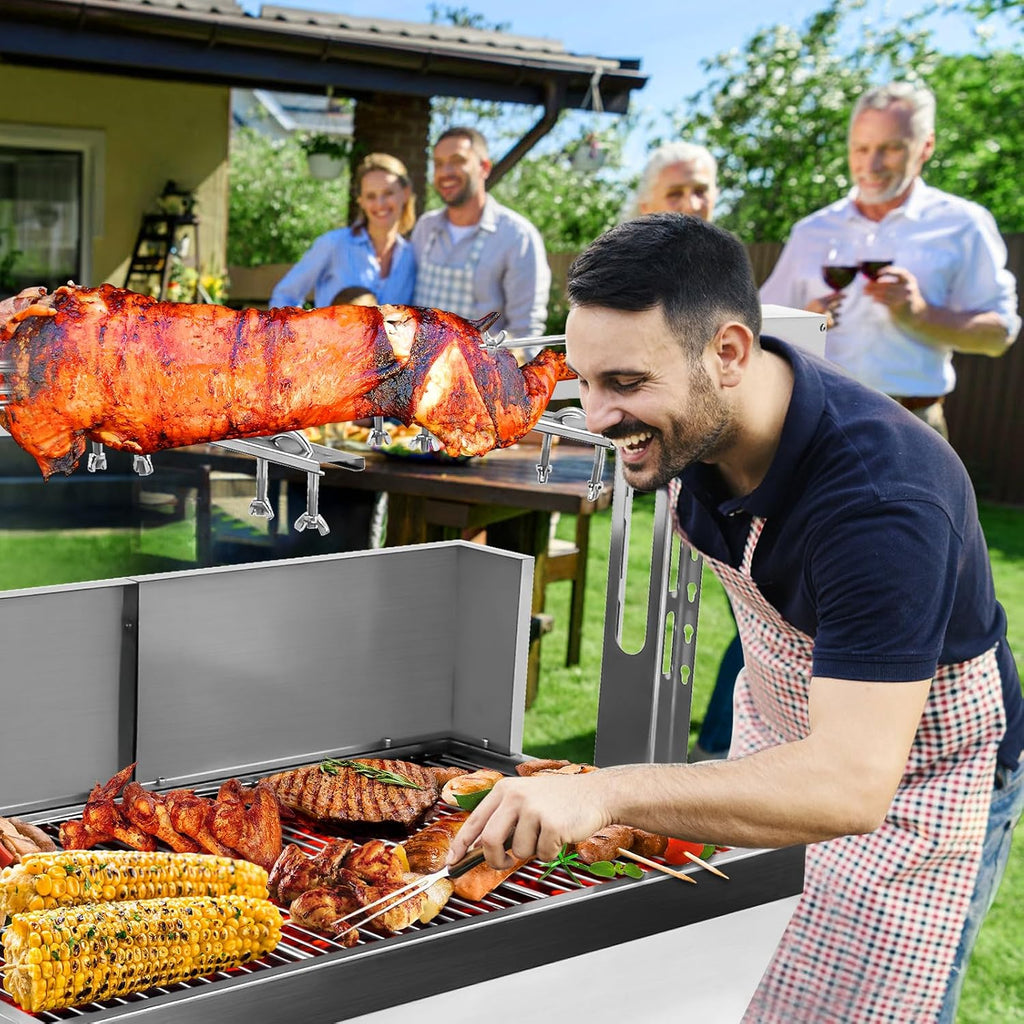bbq rotisserie grill roaster charcoal roast machine 66lbs charcoal bearing lamb spit roaster hog roasting machine for outdoor picnic camping height-adjustable,with baffle
