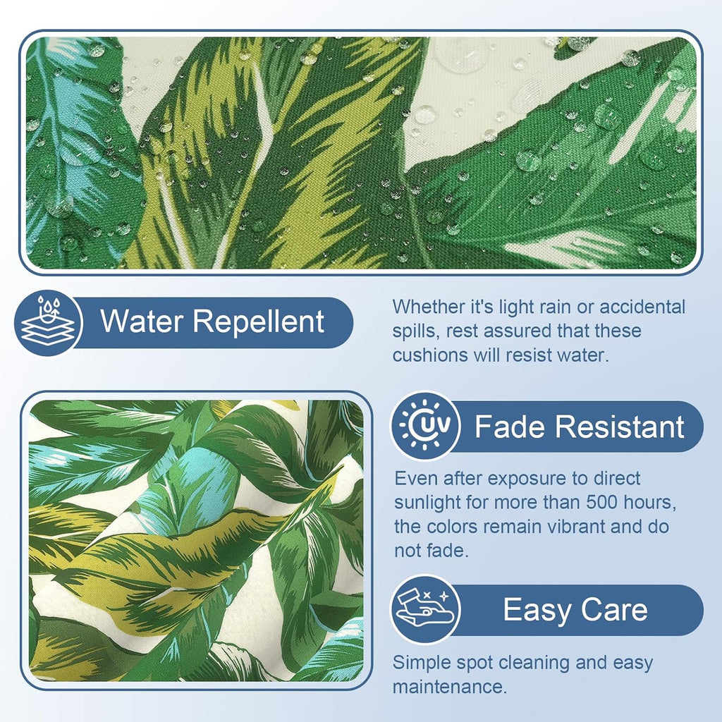 LVTXIII 2 Pack Outdoor Adirondack Chair Cushions, 44x19x4 Inch Water Repellent Patio Cushions for Rocking Chairs, Thick Tufted High Back Seat Cushion Set, Lush Leaf Jungle