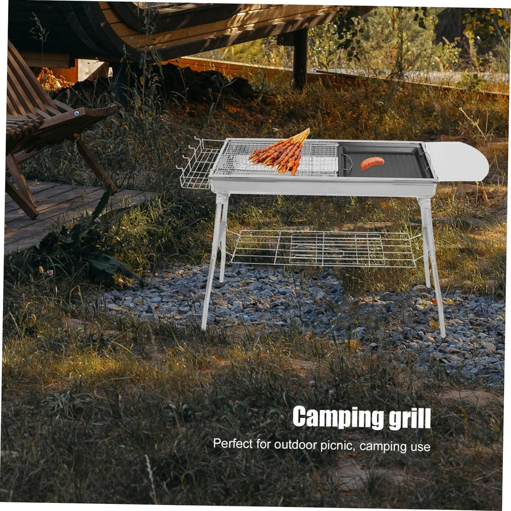 ORFOFE 1set Stainless Steel Bbq Grill Rack Portable Camping Grill for Barbecue Outdoor Mesh Net and Pan