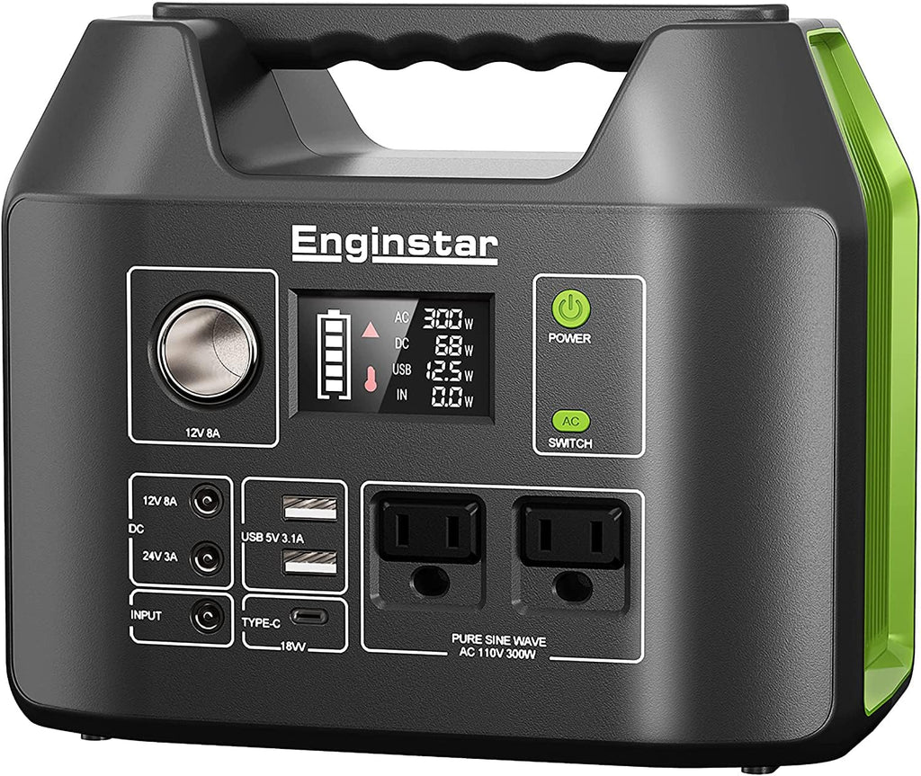 EnginStar Portable Power Station, 300W 296Wh Battery Bank with 110V Pure Sine Wave, 60W Foldable Solar Panel with 18V DC Outlet for Portable Power Stations