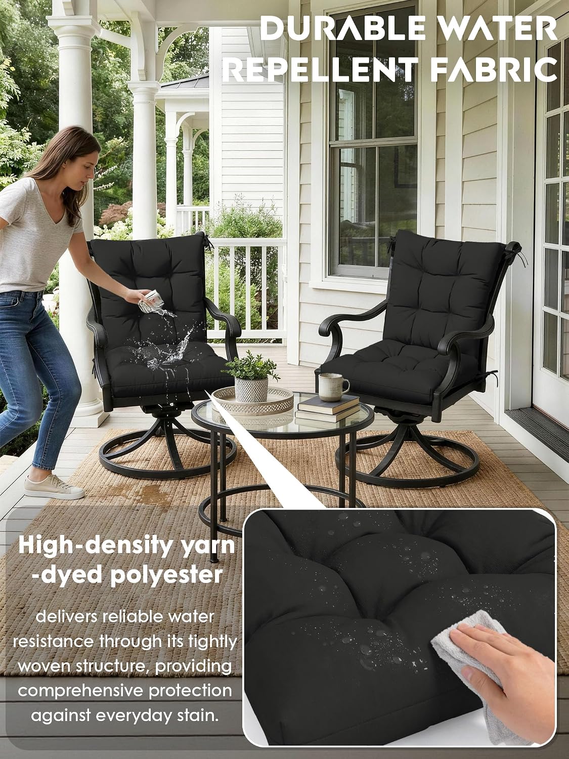 4 Sets Outdoor Patio Chair Cushions Seat High Back Tufted Pillow 42 x 21 x 5 Inches Splash Proof Fade Resistant Replacement Rocking Chair Cushions with Ties