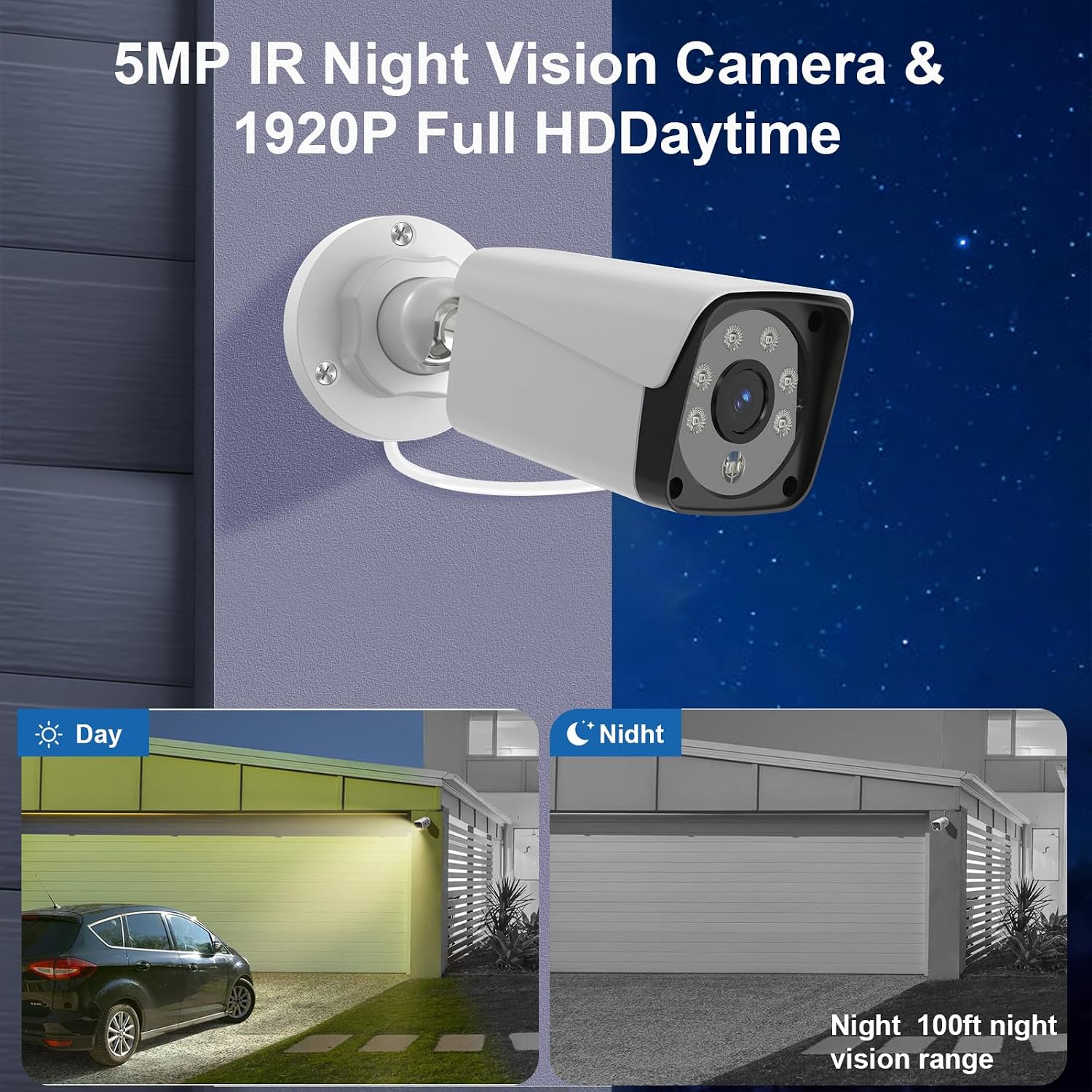 H.265+ Wired Security Camera DVR Kit System with AI Human Vehicle Detection, 4X 1920P 5MP IP67 Metallic Indoor/Outdoor Cameras IR Night Vision, 4K NVR 500GB HDD Included for 24/7 Recording