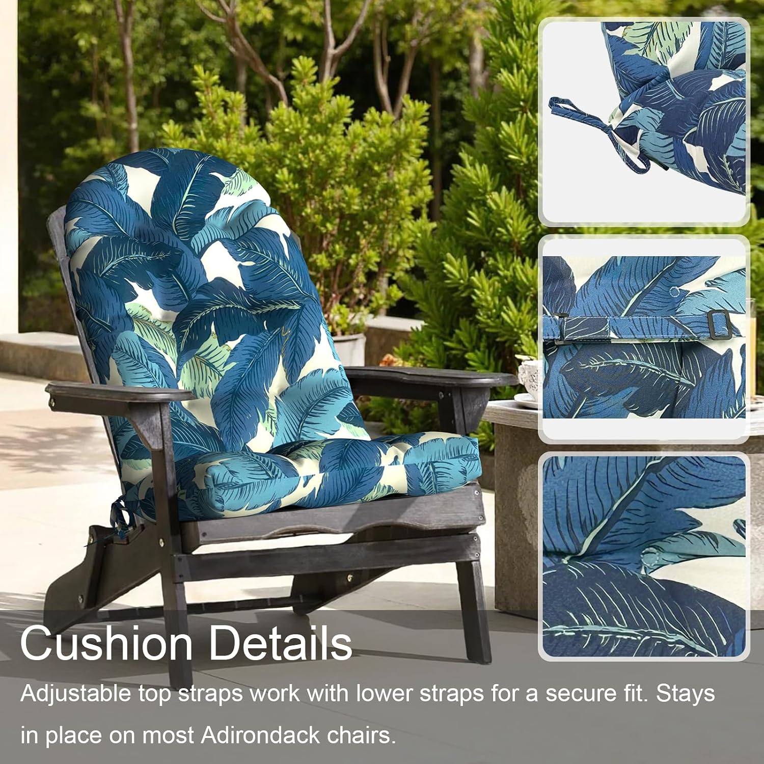 LVTXIII Outdoor Adirondack Chair Cushions, 44x19x4 Inch Non-Slip High Back Rocking Chair Cushion, Tufted Seat Cushion for Patio Furniture, Set of 2, Swaying Palms Blue