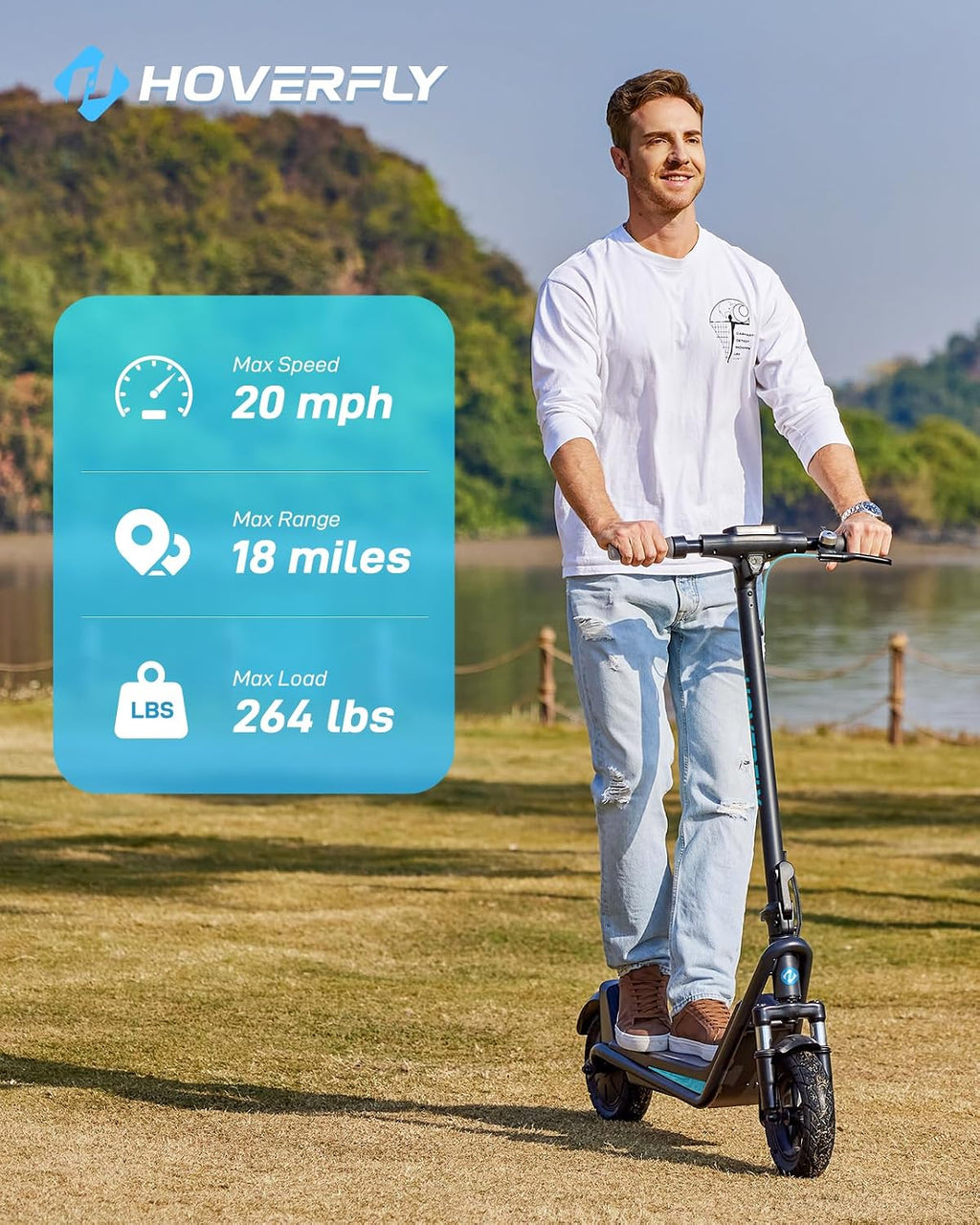 HOVERFLY X1/X3/X5 Electric Scooter for Adults, Anti Flat 8.5'/10'' Solid Tire, Max 10/18/25 Miles Range and 15.5/20Mph Speed Power by 250W/500W Motor, Foldable Commuting E Scooter with EABS&Disc Brake