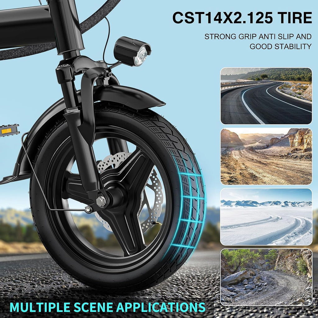 Electric Bike for Adults and Teens, Folding Ebike,Commuter City Foldable E Bike with 560W Motor and 48V 10Ah Battery, 24MPH Speed Pedals Assist, Dual Disc Brakes,14' Compact Electric Bicycles