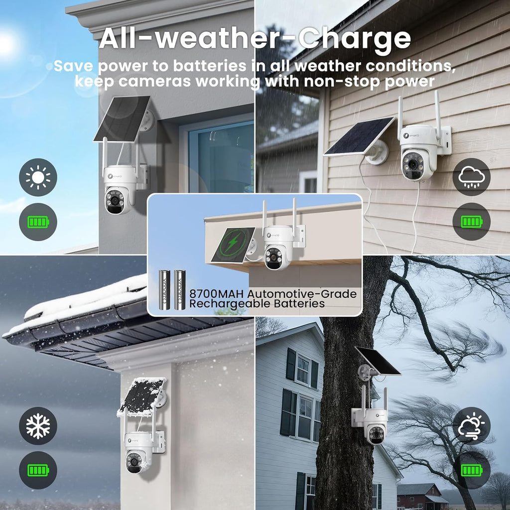 xmartO Wire-Free Solar PTZ AI Tracking Security Camera System, 4-Cam Kit, 4MP 2K QHD + 4K 10CH Expandable WiFi NVR, 120-Day+ Local Video Storage, All-Weather Solar Charging
