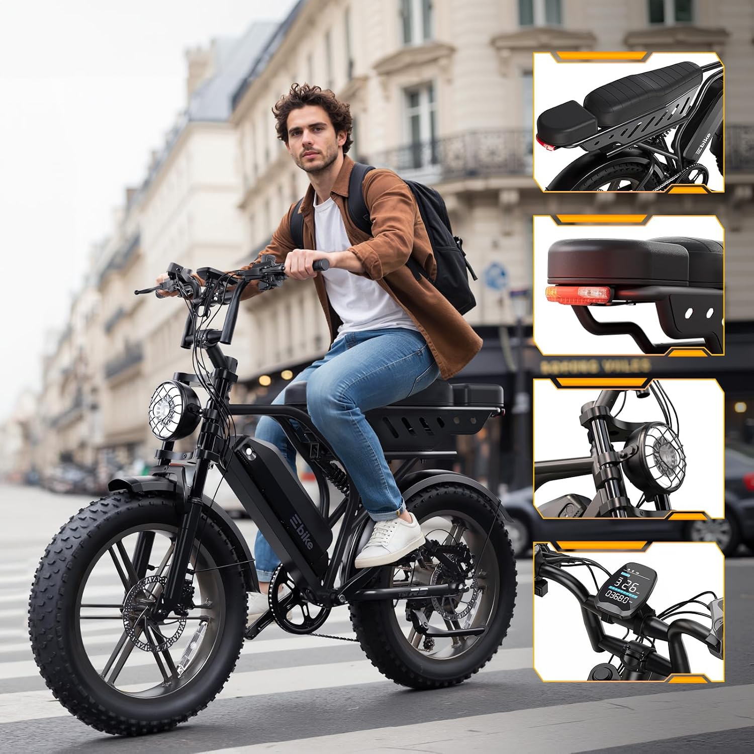 TST Electric Bike for Adults, 1500W Peak Motor 60 Miles Fat Tire Ebike with 48V 15Ah Removable Battery 20' Fat Tire Electric Bike, Dual Suspension，7 Speeds