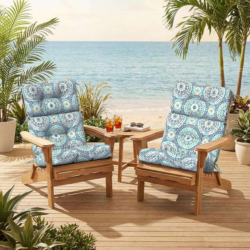 Outdoor High Back Patio Chair Cushions, Tufted Rocking Chair Cushions, Adirondack Cushions for Garden Porch Home Office Chairs Use, 44' x 22' x 4', 2 Pack, Delancey Lagoon