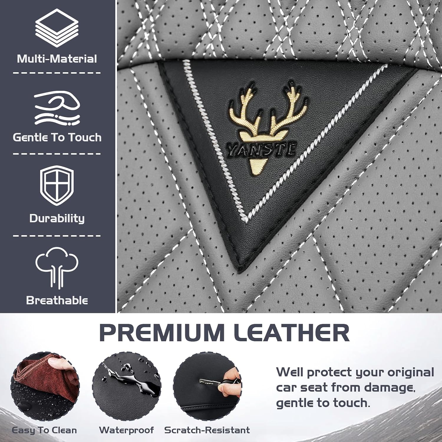 Car Seat Covers for Toyota Corolla 2000-2026, Waterproof Nappa Leather Full Set Seat Cover with Headrests, Anti-Slip and Comfortable Automotive Seat Protector&Accessories(Black Gray)