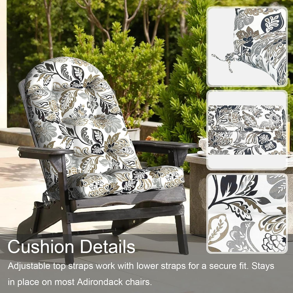LVTXIII 2 Pack Outdoor Adirondack Chair Cushions, 44x19x4 Inch Water Repellent Patio Cushions for Rocking Chairs, Thick Tufted High Back Seat Cushion Set, Dailey Tan
