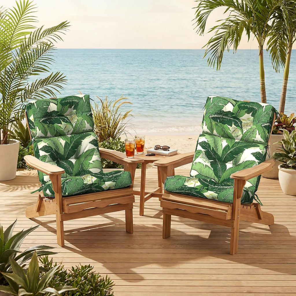 Outdoor High Back Patio Chair Cushions, Tufted Rocking Chair Cushions, Adirondack Cushions for Garden Porch Home Office Chairs Use, 44' x 22' x 4', 2 Pack, Swaying Palms Green