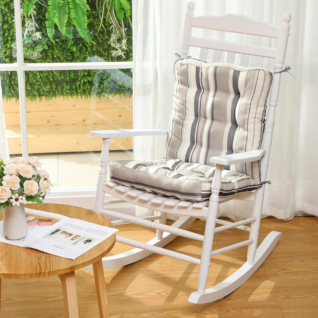 Hoteam 6 Set Patio Chair Cushions Outdoor 20 x 40 Inch High Chair Patio Cushion for Outdoor Furniture Waterproof Seat Rocking Indoor Thickened Pad(Striped Style,Beige)
