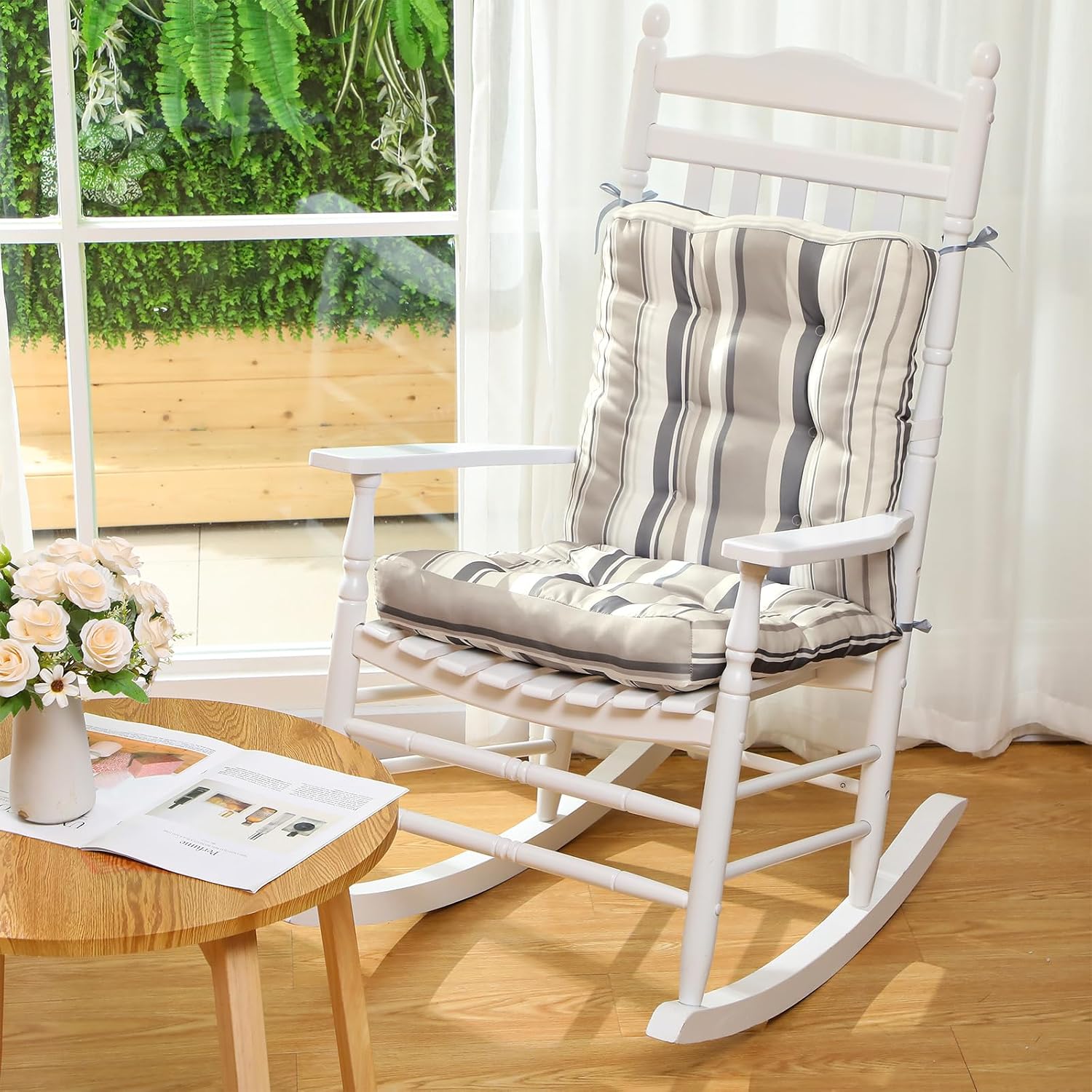 Hoteam 6 Set Patio Chair Cushions Outdoor 20 x 40 Inch High Chair Patio Cushion for Outdoor Furniture Waterproof Seat Rocking Indoor Thickened Pad(Striped Style,Beige)