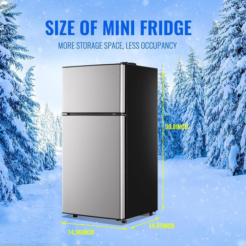 Small Fridge with Freezer Small Refrigerator 2.4 Cu.ft Fridge Dual Door Apartment Size for Personal Senven Temp Gear Silver