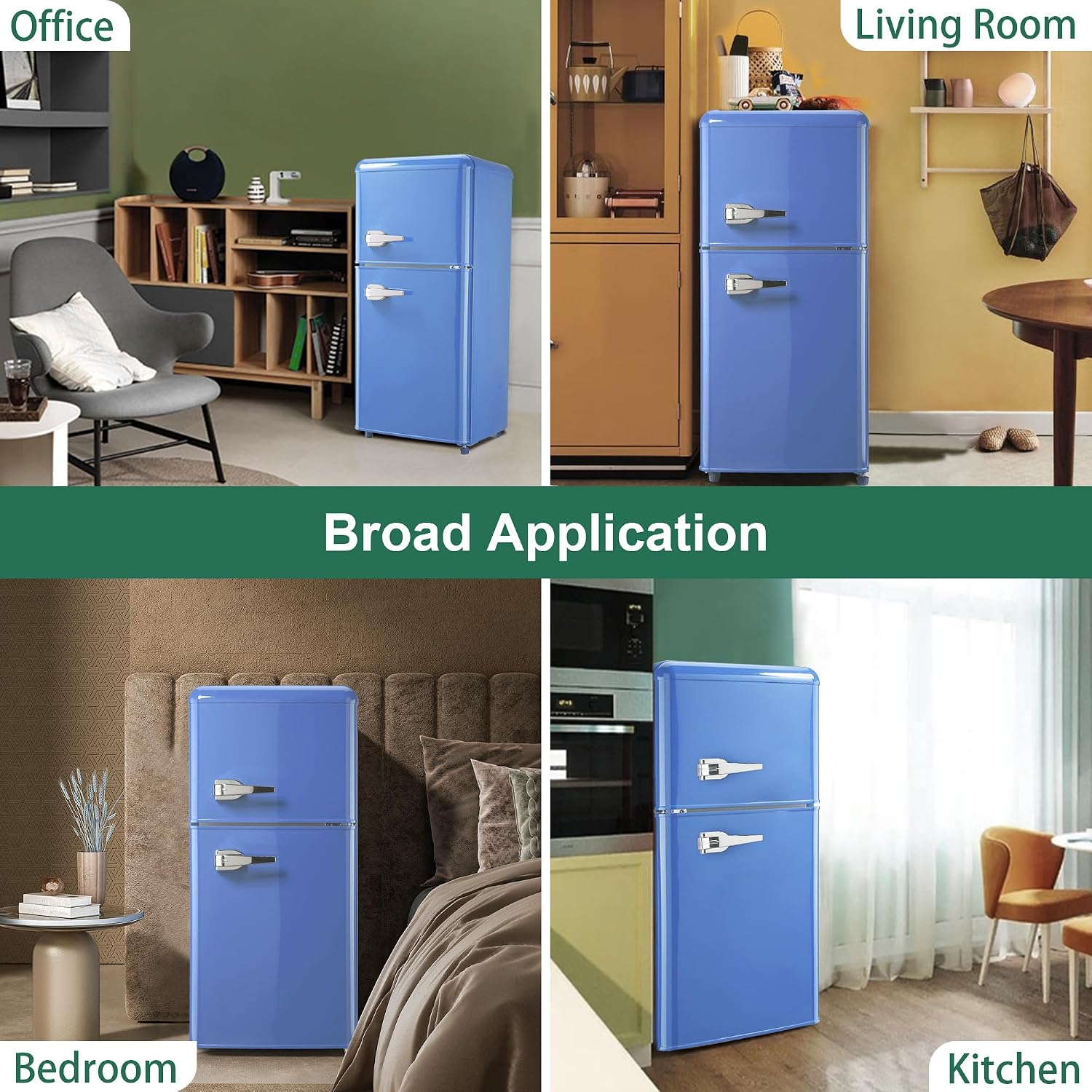 Retro Mini Fridge with Freezer 4.0 Cu. Ft, Small Refrigerator with 7 Level Adjustable Thermostat, Compact Classic Dual Door Fridge Removable Glass Shelves for Apartments, Dorm, Office, Blue