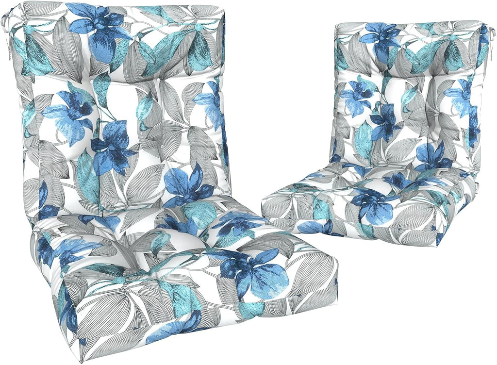 Outdoor Chair Cushions, Tufted Back Patio Furniture Cushions Set of 2, Water Repellent Chair Cushion for Garden, 42x21x4 Inch, Clemens Blue