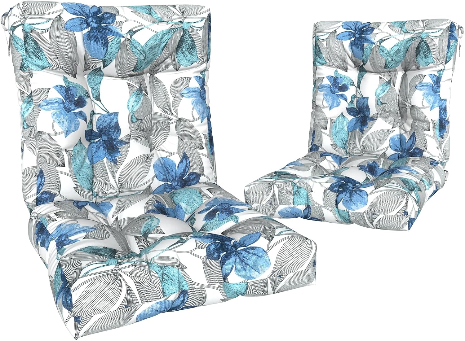 Outdoor Chair Cushions, Tufted Back Patio Furniture Cushions Set of 2, Water Repellent Chair Cushion for Garden, 42x21x4 Inch, Clemens Blue