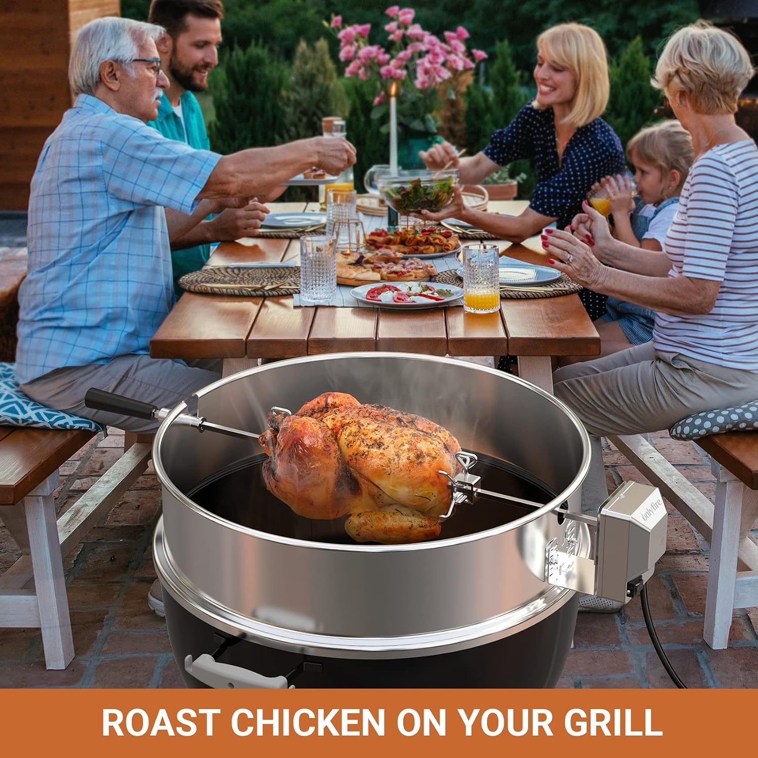 onlyfire Upgrade Stainless Steel Rotisserie Ring Kit for Weber 22-inch Kettle Charcoal Grills, Comes with Charcoal Baskets and 10 Pack Drip Pans