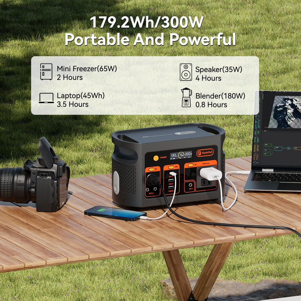 Solar Generator with Solar Panel Included, FF Flashfish 179Wh Portable Power Station+100W Foldable Solar Panel, Backup Power Battery and Solar Panel Kit for Home Blackout/RV/Camping