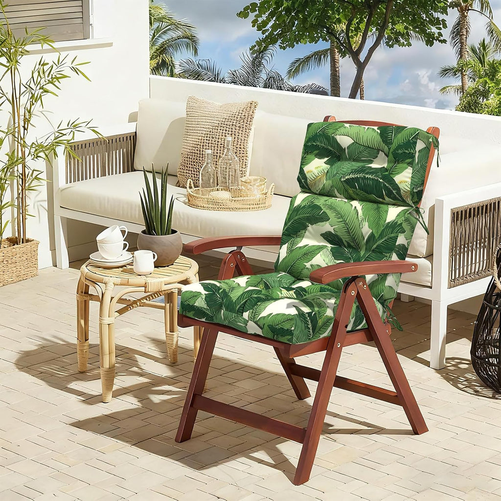 LVTXIII Outdoor Seat/Back Chair Cushion Patio Tufted High Back Cushion, Seasonal Replacement Rocking Chair Cushion with Ties (22' W x 20D', Set of 2, Swaying Palms Green)