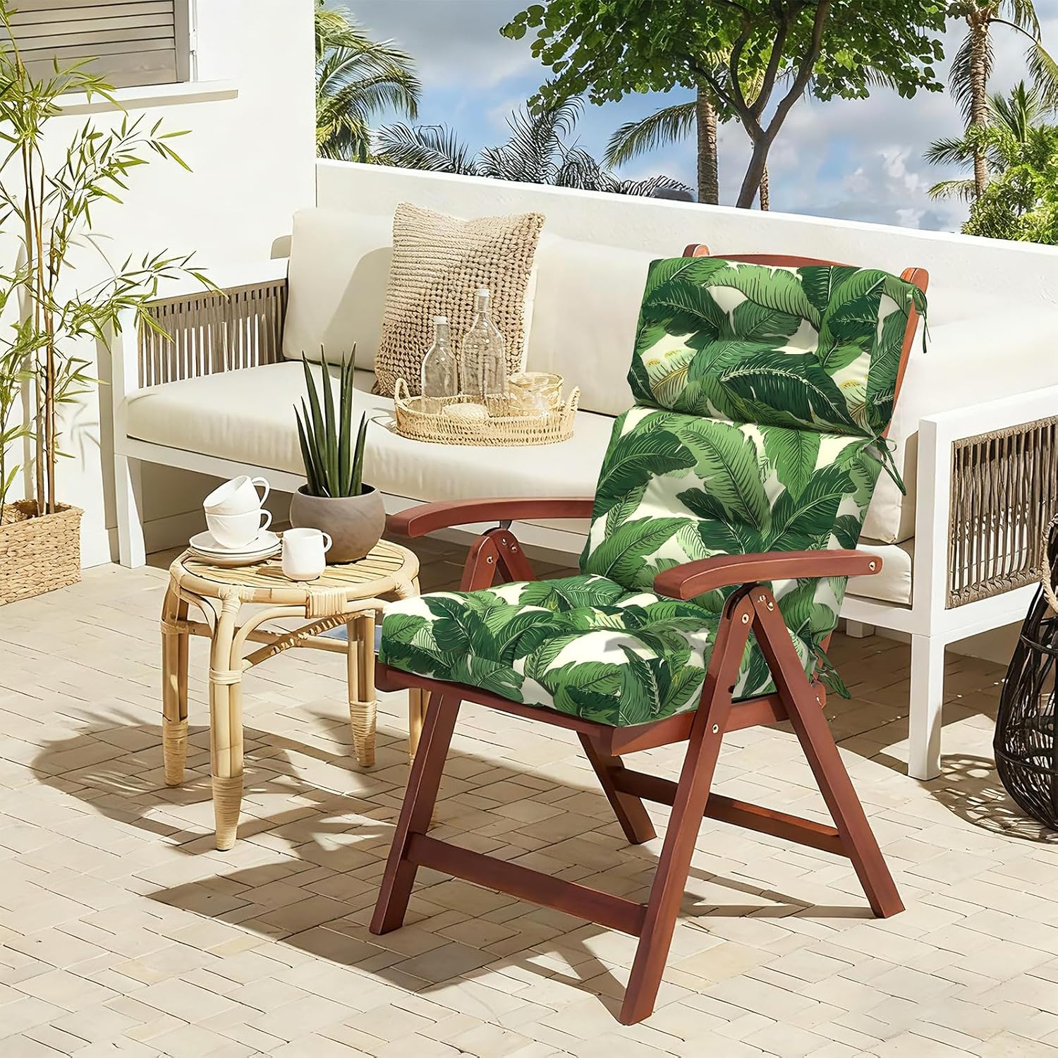 LVTXIII Outdoor Seat/Back Chair Cushion Patio Tufted High Back Cushion, Seasonal Replacement Rocking Chair Cushion with Ties (22' W x 20D', Set of 2, Swaying Palms Green)