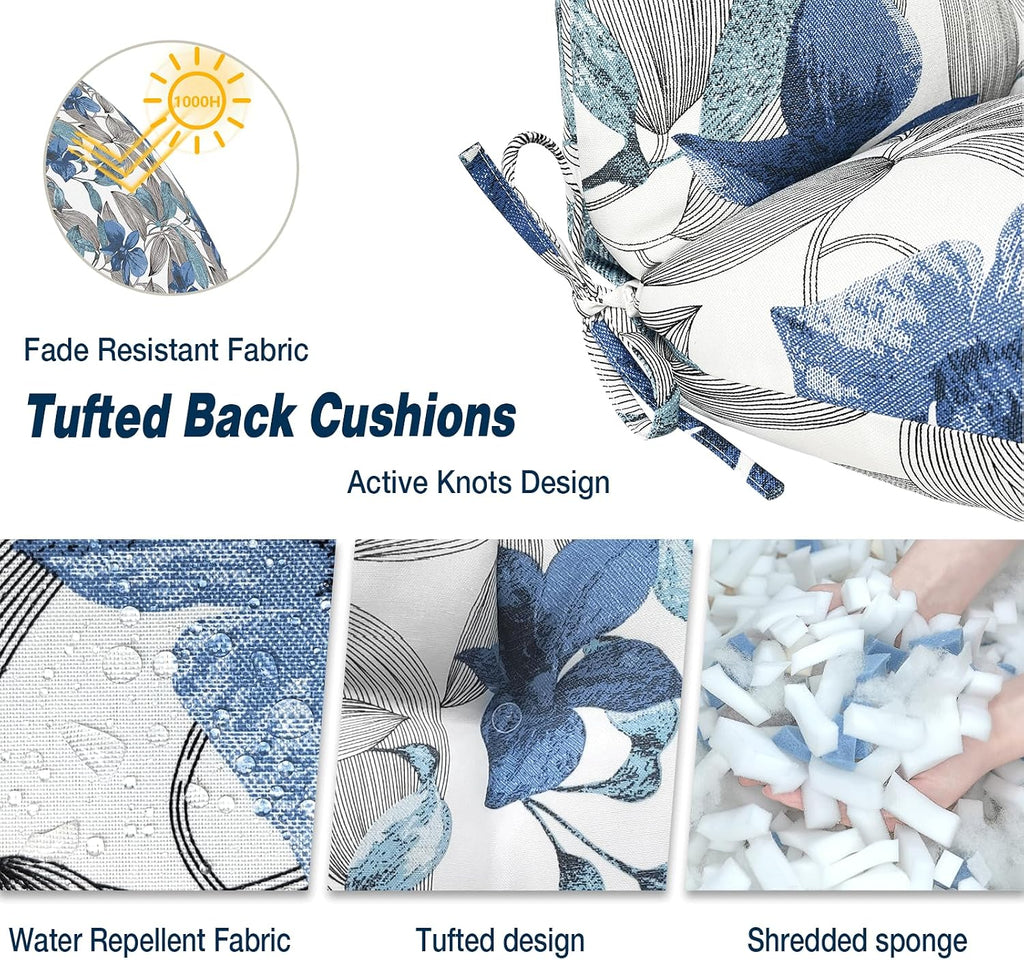Outdoor Chair Cushions, Tufted Back Patio Furniture Cushions Set of 2, Water Repellent Chair Cushion for Garden, 42x21x4 Inch, Clemens Blue