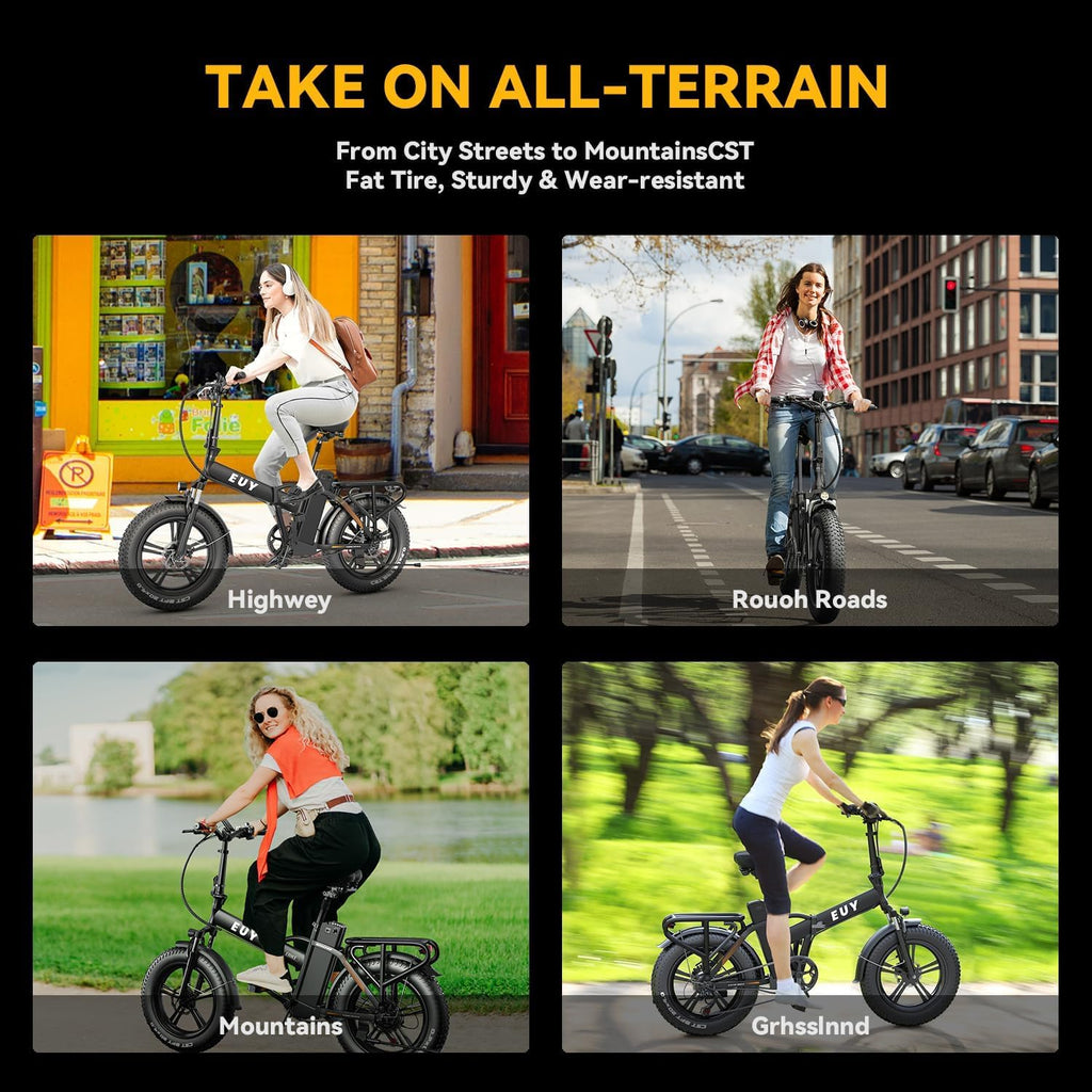 Auloor Folding Electric Bike for Adults,1000W Motor(1000W Peak),30MPH, 60Mile,48V 20AH Battery,20' Fat Tire Foldable Electric Bicycle,Commuter Beach Snow E-Bikes,7-Speed