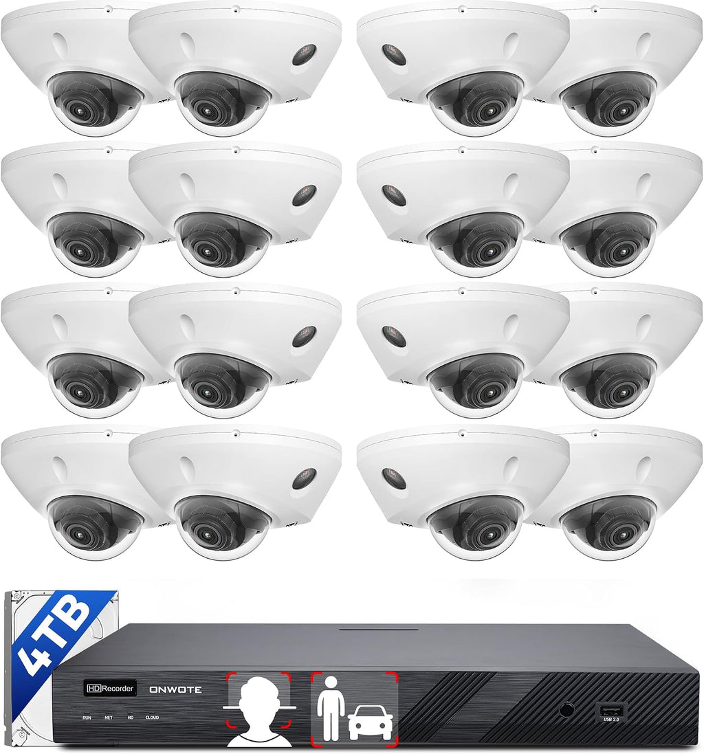 ONWOTE Face Recognition & AcuSearch, 2 Way Audio, 16 Channel Security Camera System, Smart Color Night, 16x 5MP 30FPS Vandal Proof PoE IP Cameras, 16CH 6K 4K 12MP Commercial NVR, Total 1280ft Cables