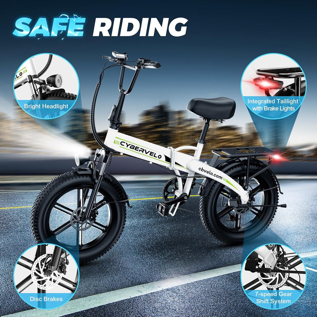 Aelith Folding Electric Bike for Adults–20'x3' Fat Tire, 48V Removable Battery, All-Terrain E-Bike with 7-Speed, Front Suspension – Powerful Foldable Ebike for Commuter