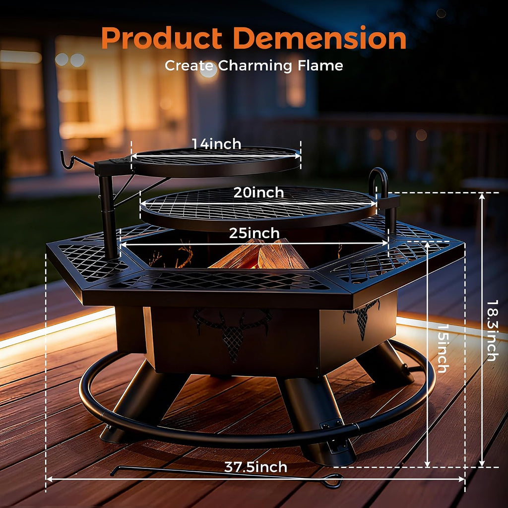BALI OUTDOORS Fire Pit with BBQ, Outdoor Fire Pit for Wood Burning, Patio Firepits for Outside with Grill