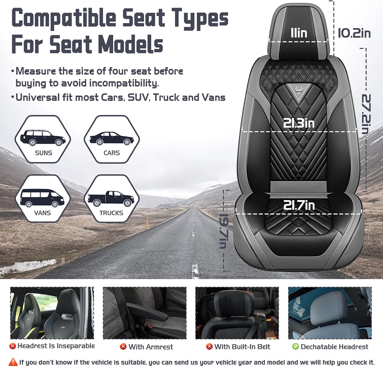 for Chevy Traverse Car Seat Covers 2009-2026, Waterproof Nappa Leather Front Seat Cover with Headrests, Anti-Slip and Comfortable Automotive Seat Protector&Accessories(Gray Black)