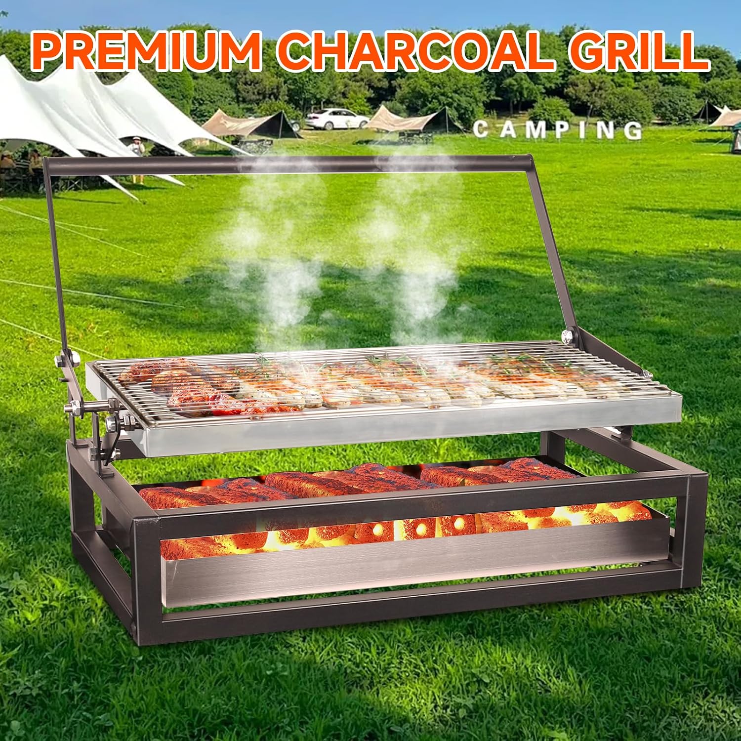 Tabletop Rotisserie Grill - Compact 360° Rotating Charcoal BBQ for Balcony & Camping, Detachable Ash Pan (KA-6166T)