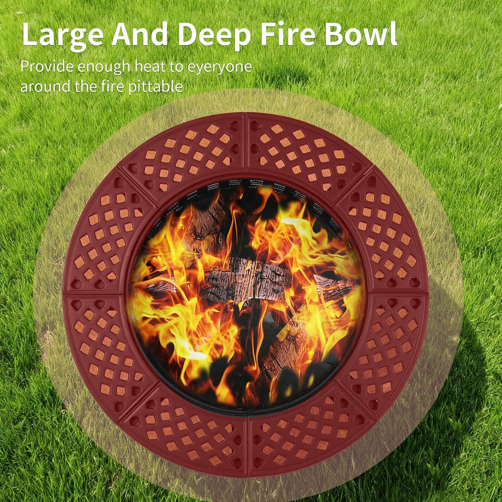 36 Inch Fire Pit with 2 Adjustable Grills, Wood Burning Outdoor Fire Pits with Lid, 3-in-1 BBQ & Fire Table for Backyard, Patio, Camping & Parties