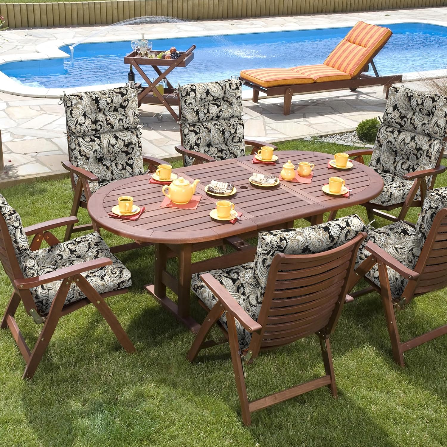 DYTXIII Outdoor High Back Chair Cushions Set of 2, Water Repellent Tufted Rocking Seat Cushions Replacement 44 x 22 Inch, Seat & Back Chair Pads for Patio, Balcony and Indoor Use -Paisley Black