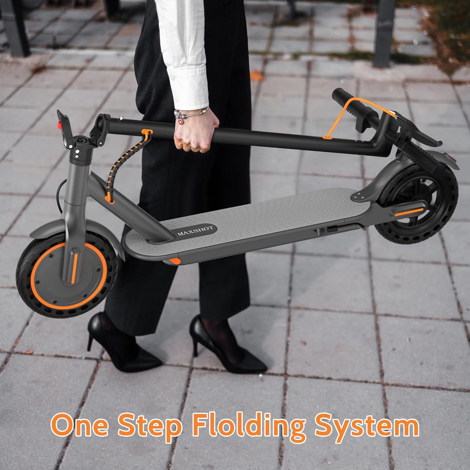 MAXSHOT Electric Scooter for Adults, 8.5/10/14' Tires, 19/22Mph, 350W/500W Motor, 21-28 Miles Range, Folding E-Scooter with Dual Suspension,APP Contro
