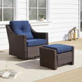 CHITA 2 Pieces Patio Wicker Furniture Set, Outdoor Rattan Bistro Set with Rocking Swivel Chair, Thickened Cushions and Ottoman