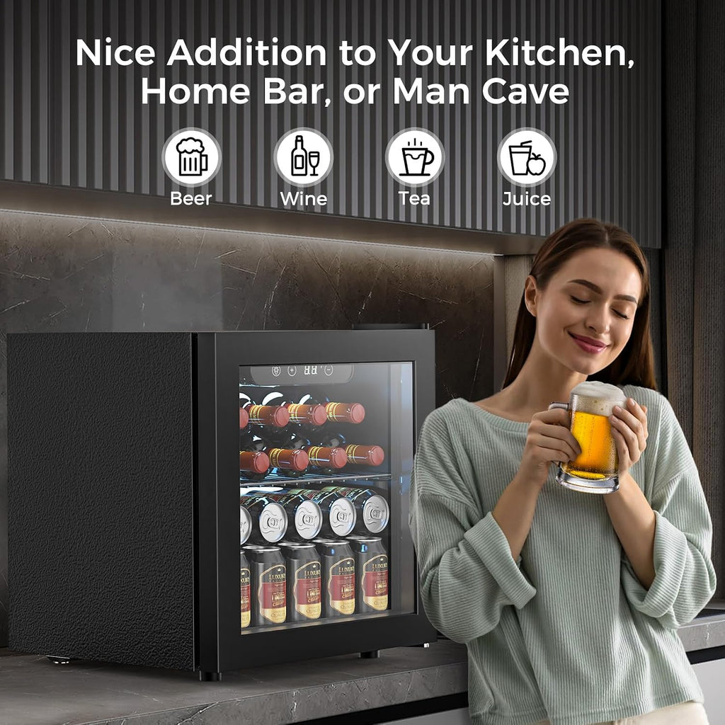 Electactic Wine Fridge Freestanding Counter-top 12 Bottles, 50 Cans Wine Cellar Drink Cooler for Soda, Canned Beer, Adjustable Digital Temperature Control for Home Dorm Office, Black