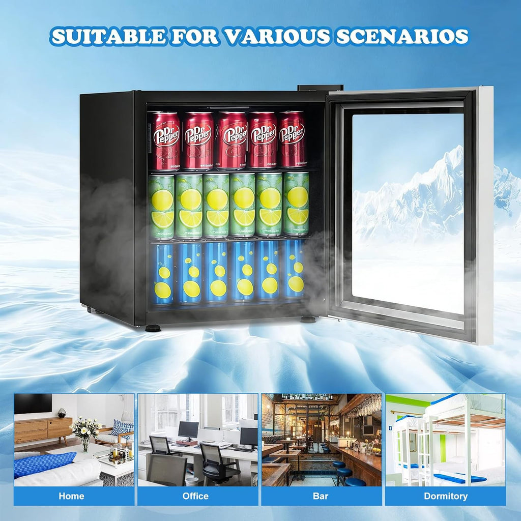 COSTWAY 60 Cans Beverage Refrigerator Cooler, Freestanding Mini Fridge with Glass Door & Removable Shelves, Small Beverage Drink Fridge for Soda Beer Wine, 1.6 Cu.Ft