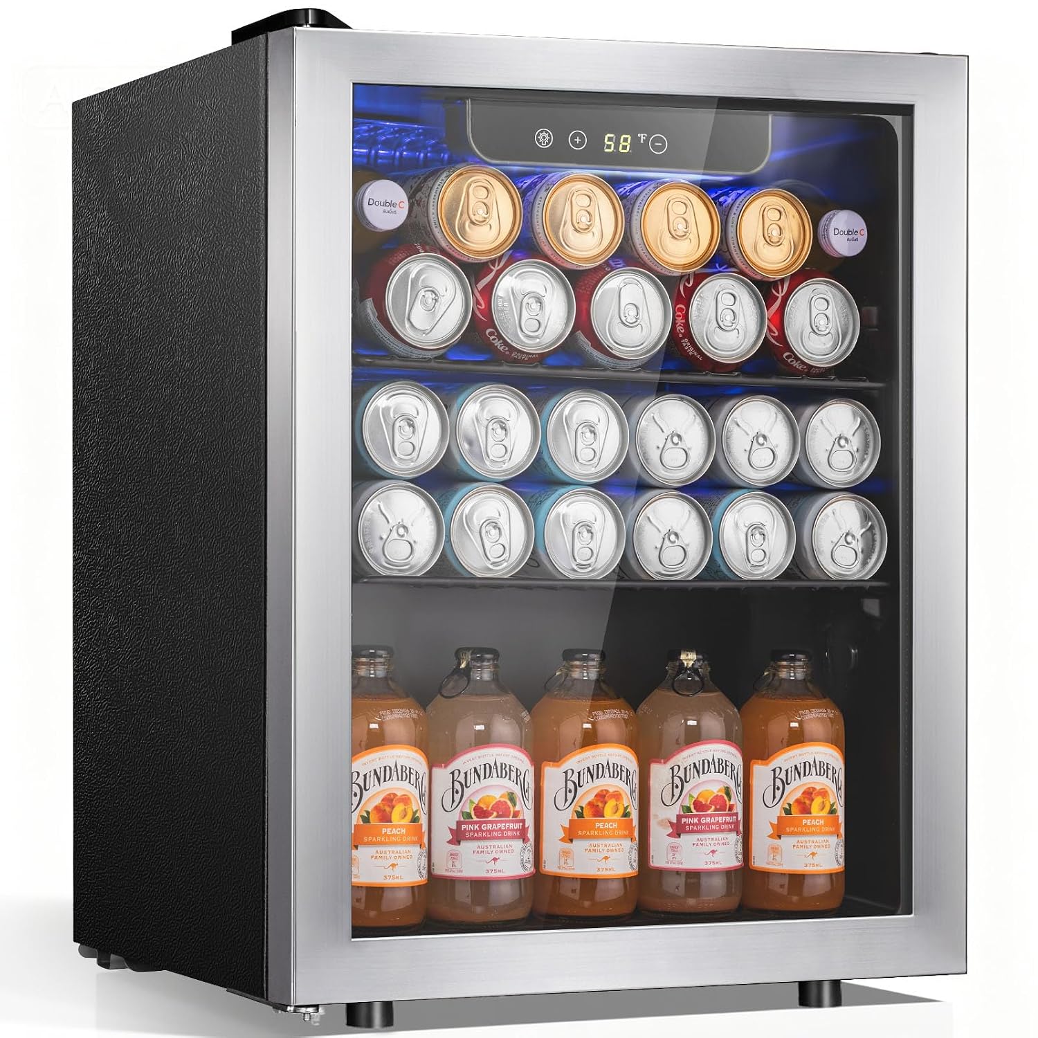 Antarctic Star 1.7 Cu.Ft Beverage Refrigerator 68 Can or 16 Bottle Capacity with Seamless Glass Door, Digital Control & Quiet Compressor, Freestanding Mini Fridge for Bar, Kitchen, Office - Silver