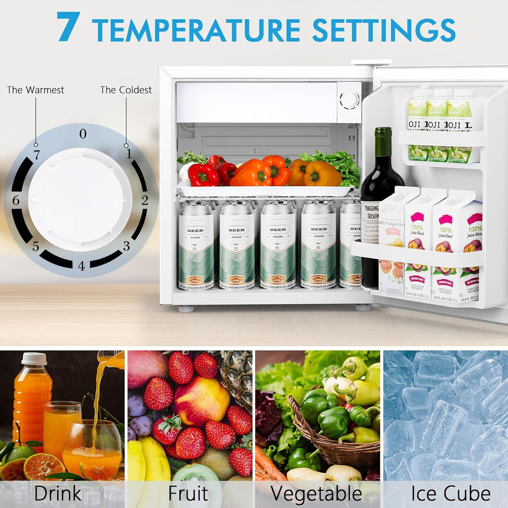 COWSAR 1.6 Cu.ft Mini Fridge with Freezer, Small Refrigerator for Dorm, Office, RV, Bedroom, Adjustable Thermostat, Low Noise, Energy-efficient, Reversible Door (White, 1.6 CU.FT)