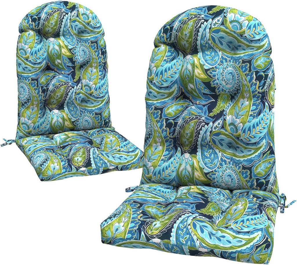 LVTXIII 2 Pack Outdoor Adirondack Chair Cushions, 44x19x4 Inch Water Repellent Patio Cushions for Rocking Chairs, Thick Tufted High Back Seat Cushion Set, Paisley Lapis Green
