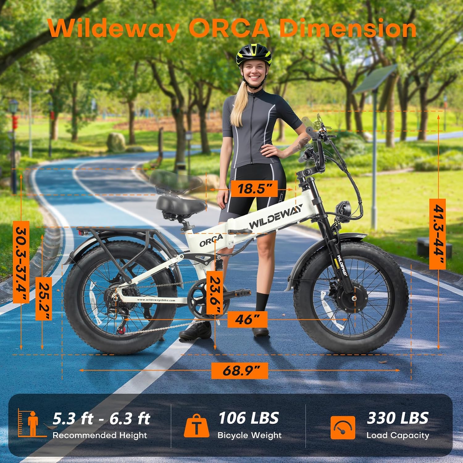 Wildeway Dual Motor 20' Fat Tire Electric Bike 2300W 20Ah Removable Battery 28 MPH Folding Ebike Off Road Mountain Full Suspension Long Range Foldable Electric Bicycle for Adults Men 2 Seat