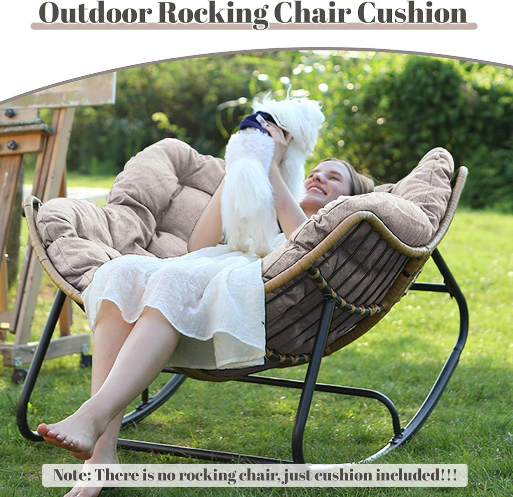 Outdoor Rocking Chair Cushions Replacement, 6''Thick Waterproof & Fade Resistant Papasan Chair Cushion with 6 Straps,Tufted Egg Chair Cushion for Indoor & Outdoor (Khaki)
