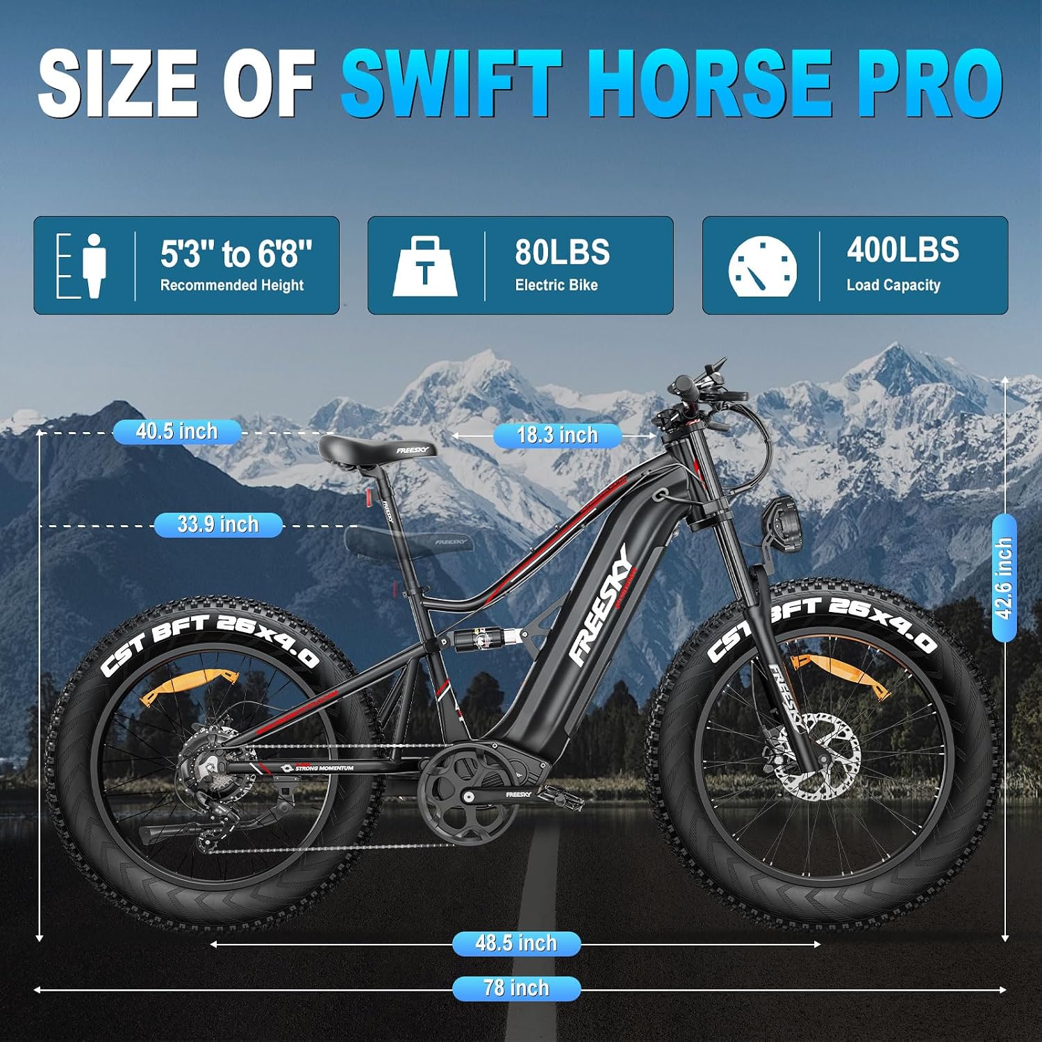 FREESKY Swift Horse Ultra 2026 Electric Bike with 3500W BAFANG Motor, 48V 35Ah Samsung Cells Battery, 26' Fat Tires, Up to 38MPH &140-Mile Range, Smart Keys, Full Suspension Mountain EBike for Adults