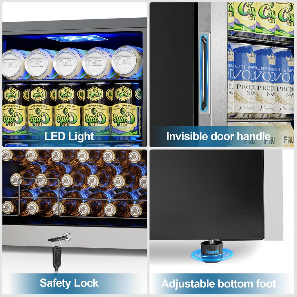 Velivi Mini Beverage Refrigerator 3.2 Cu. Ft Small Fridge 126 Can Lockable Drink Cooler with Glass Door, Safety Lock, For Beer Soda, Silver