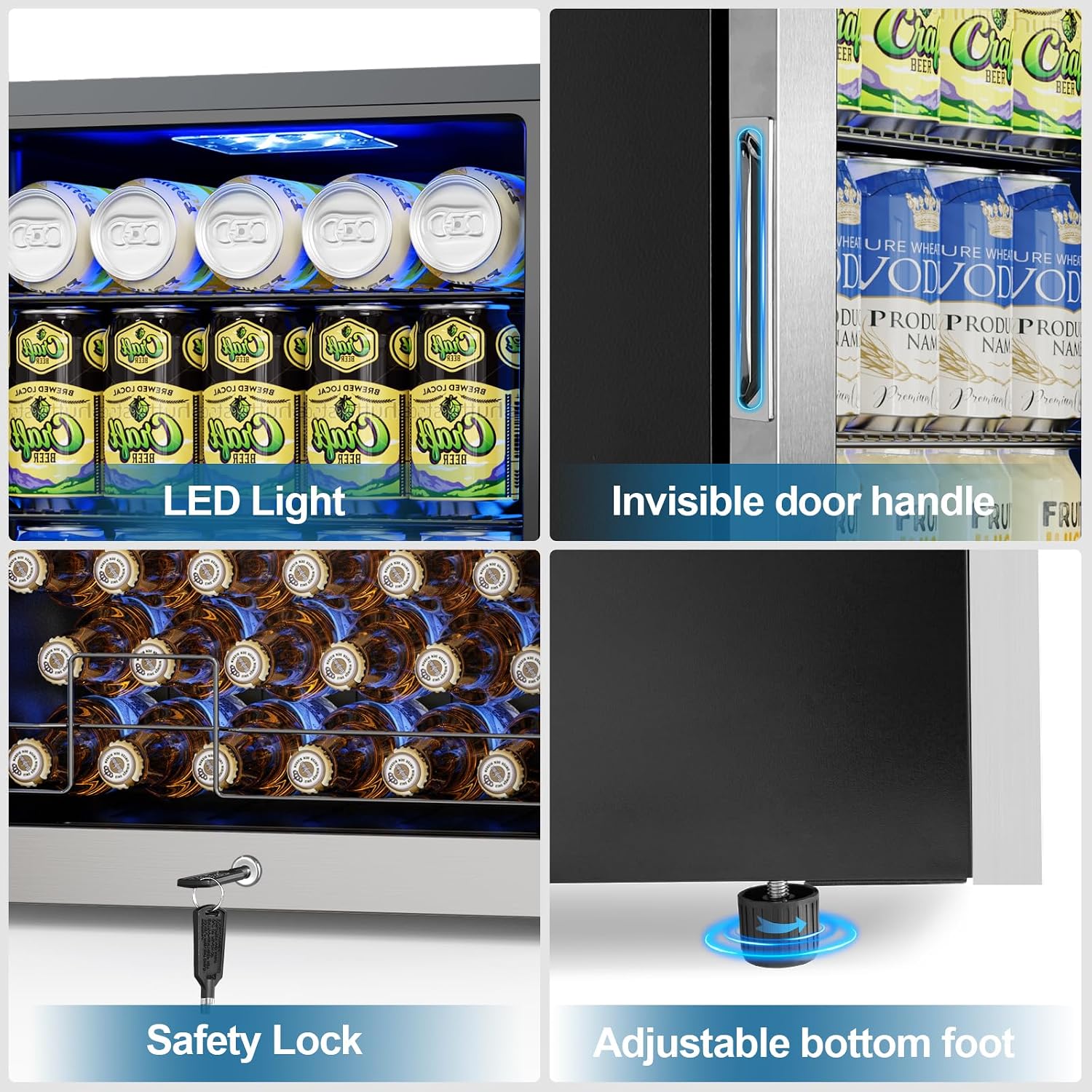 Velivi Mini Beverage Refrigerator 3.2 Cu. Ft Small Fridge 126 Can Lockable Drink Cooler with Glass Door, Safety Lock, For Beer Soda, Silver