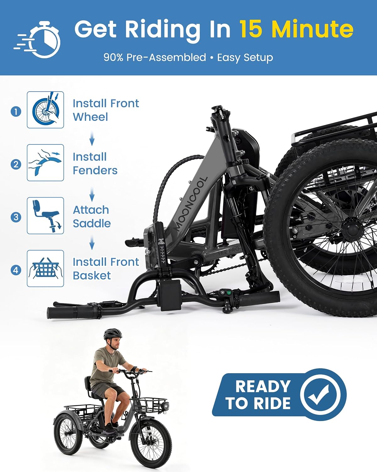 MOONCOOL Electric Trike for Adults, 500W/750W 48V Electric Tricycle for Adults, 20'x3.0' Fat Tire 3 Wheel Electric Bike, Folding Aluminum Adult Tricycle with Removable Battery