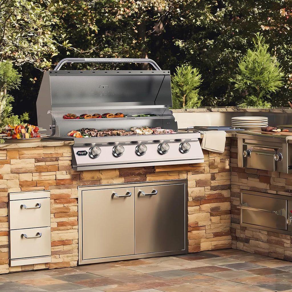 Hygrill STD Series 40-Inch Built In Grill, Stainless Steel 5-Burner Grill Head for Outdoor Kitchen, Natural Gas