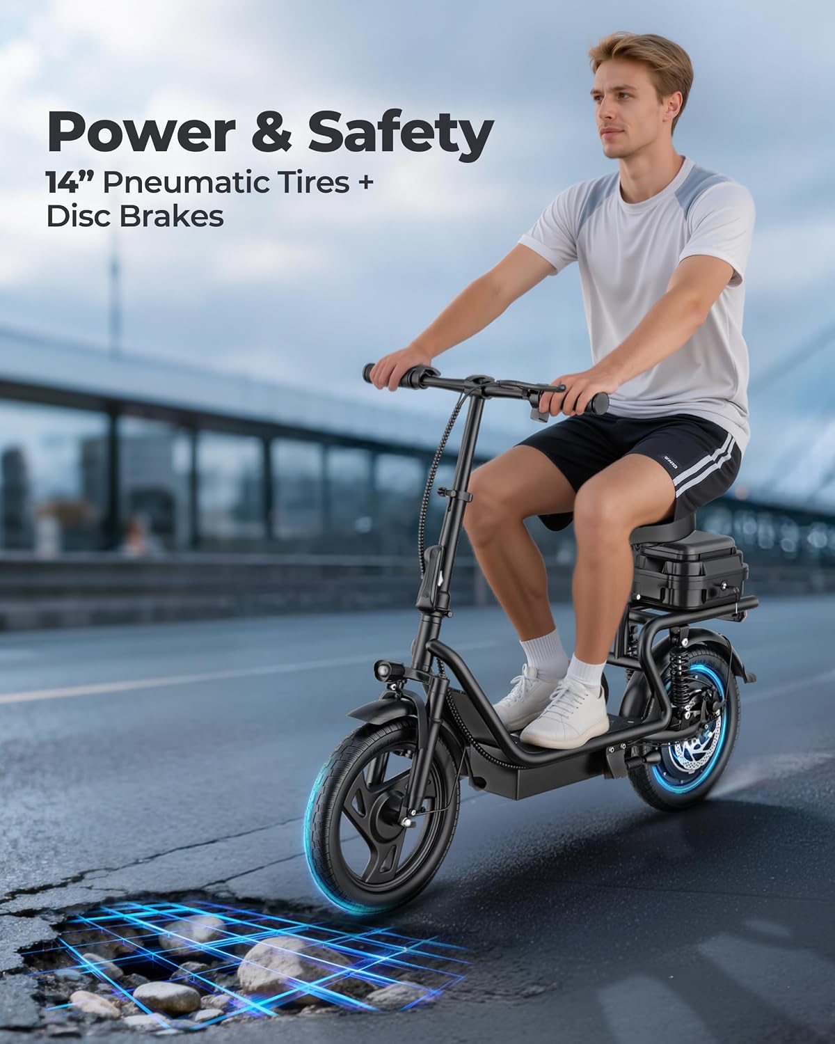 Electric Scooter, 350W/ 500W Motor, 19 MPH to 22MPH, 21 to 40 Miles Range, Dual Suspension, Dual Braking, App Control, Foldable Commuter E Scooter for Adults and Teens